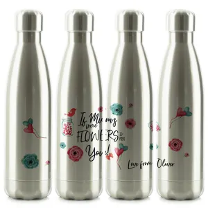 Personalised Cola Bottle with Stylish Text and Flowers Love Message