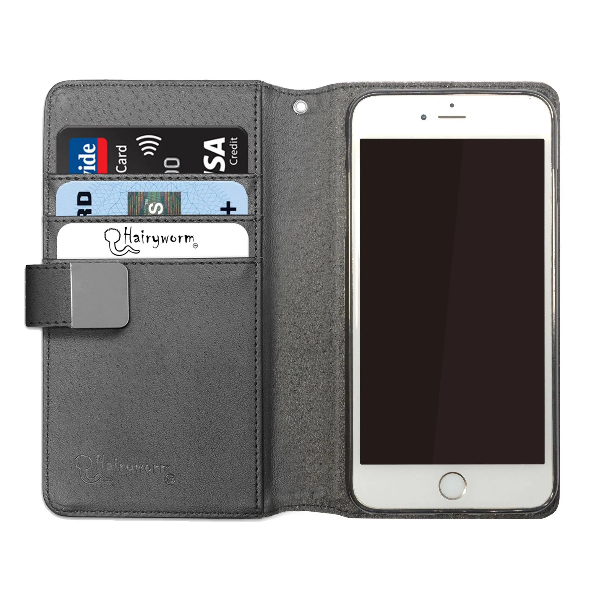 Personalised Huawei Phone Leather Wallet with Pink Stylish text, Stars and Hearts on White Marble