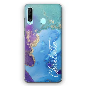 Personalised Motorola Phone Hard Case with Stylish Script Name on Turquoise Infused Marble
