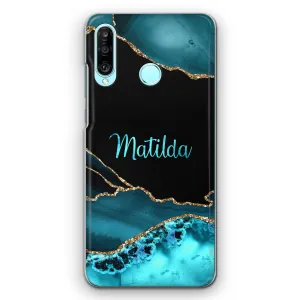 Personalised OnePlus Phone Hard Case with Stylish Name on Turquoise Swirl Marble