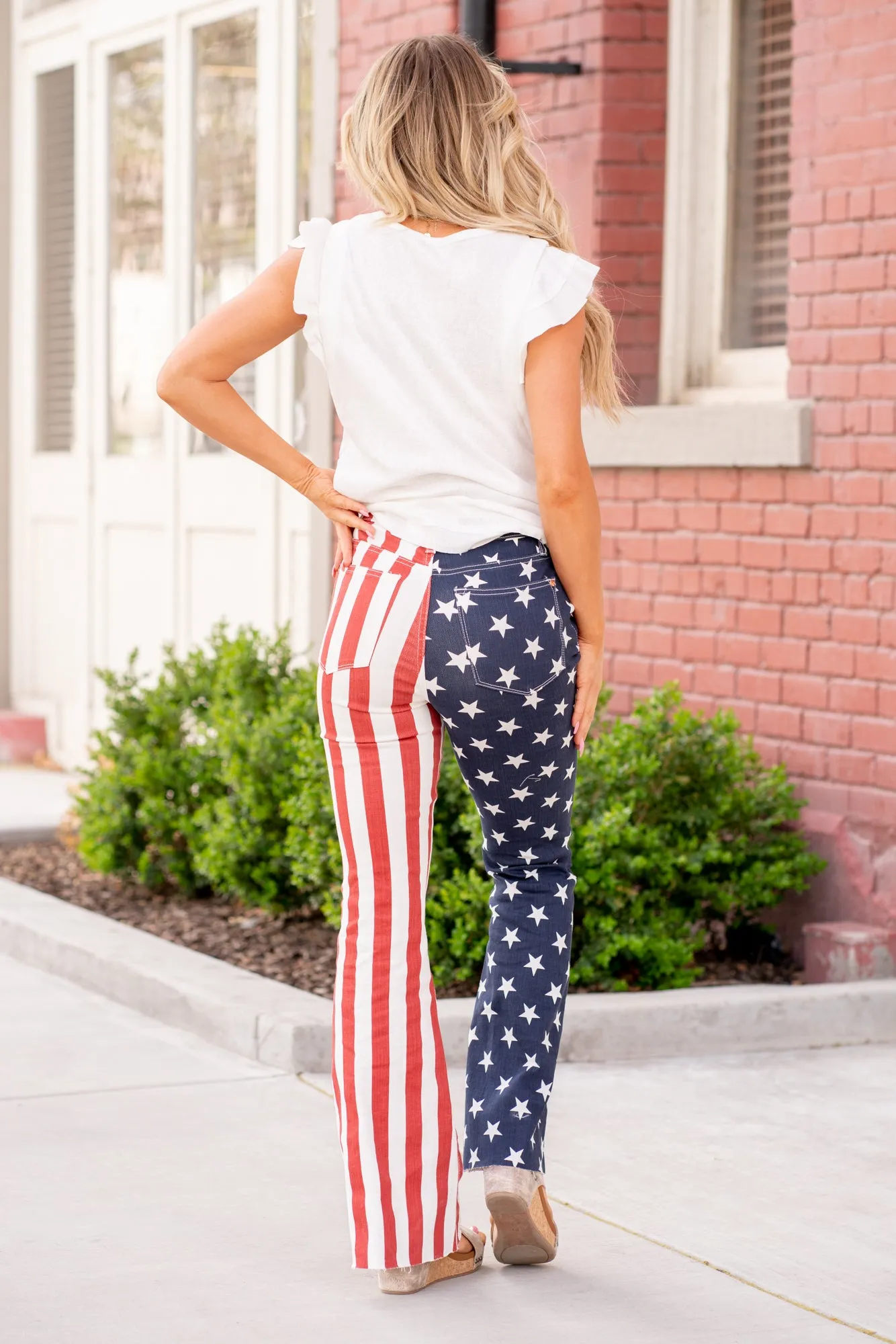 Plus Size American Flag Print High Rise Flare