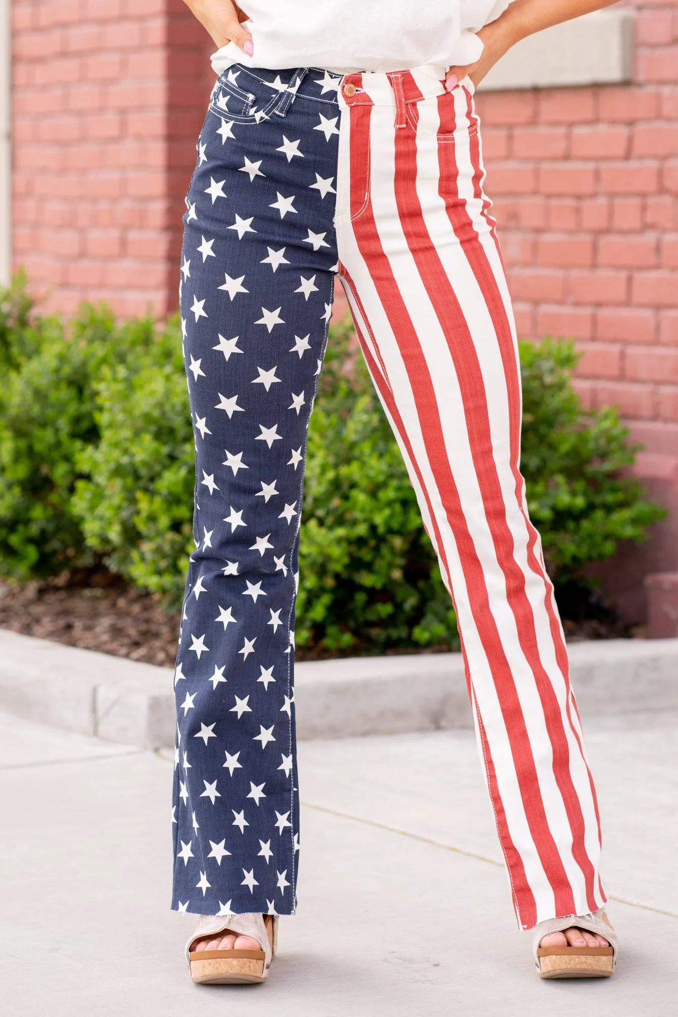 Plus Size American Flag Print High Rise Flare