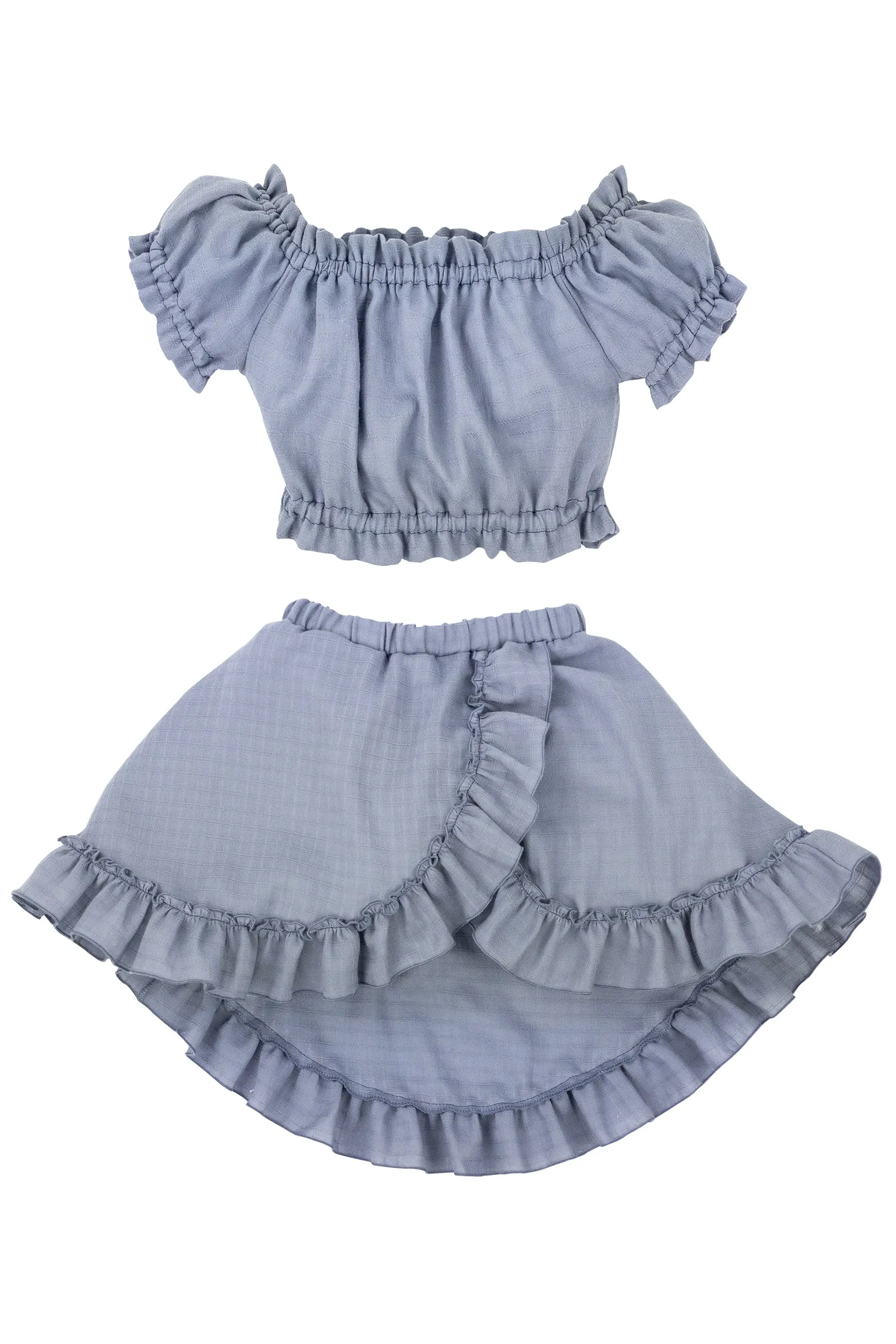 "Brylee" Dusky Blue Organic Cotton Blouse & Skirt