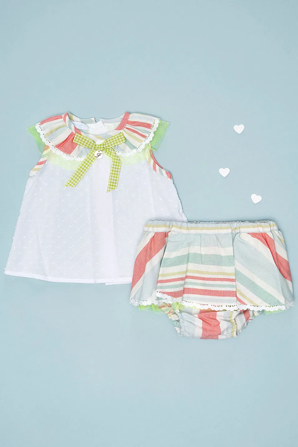 "Calypso" Multicoloured Stripe Blouse & Skirt