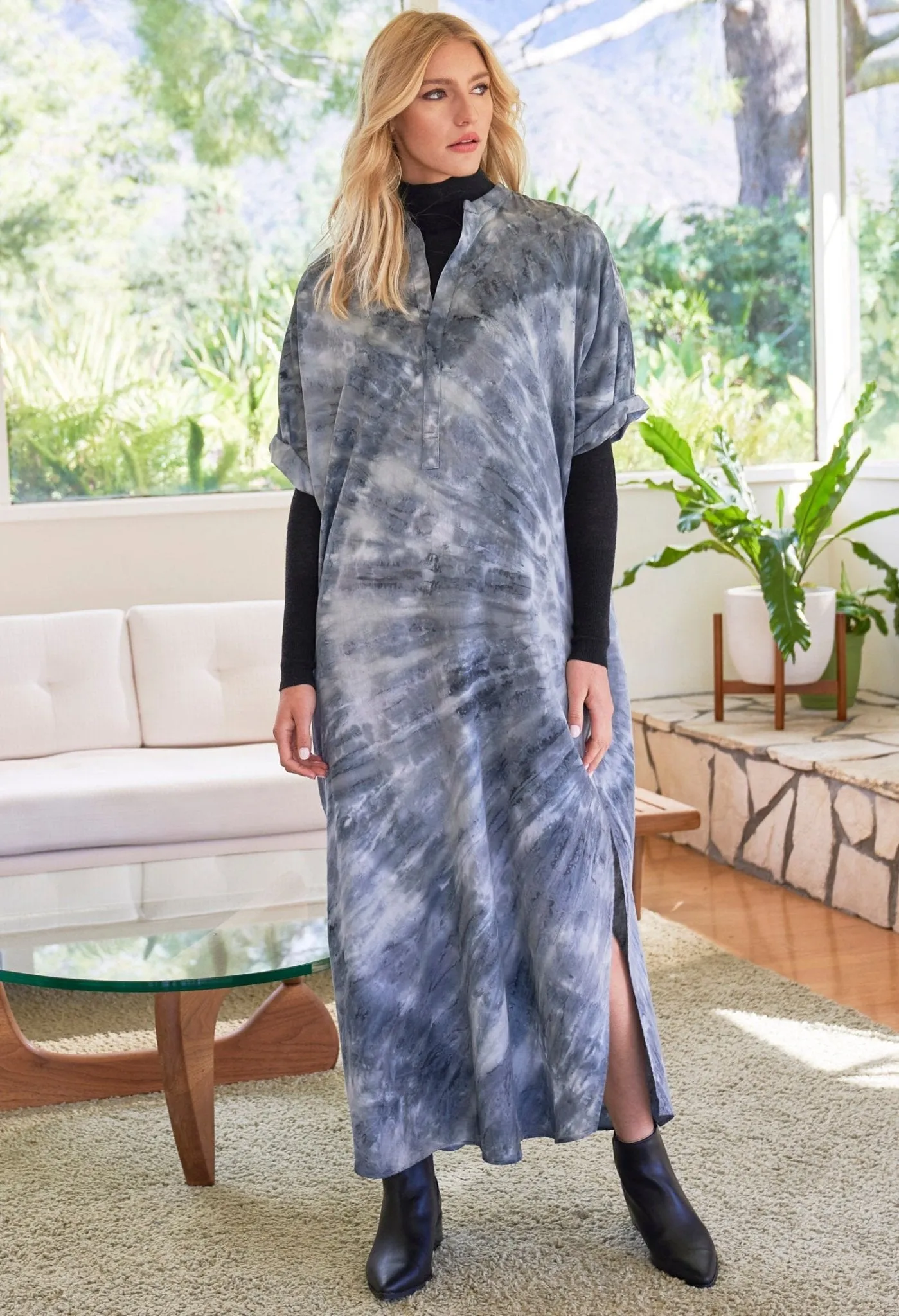 re:hOMe - Moon Glow Blue Grey Cotton Long Easy Dress