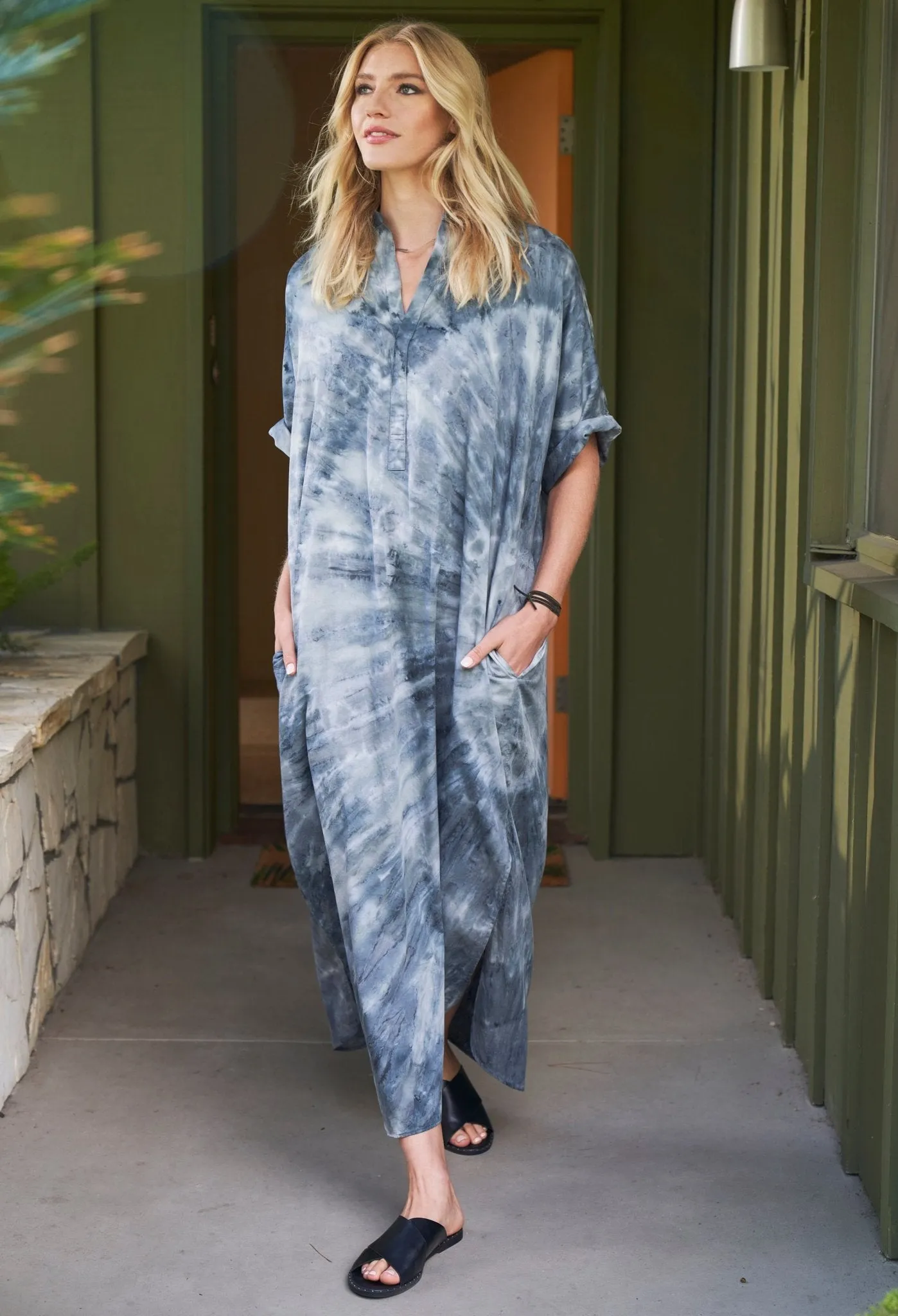 re:hOMe - Moon Glow Blue Grey Cotton Long Easy Dress