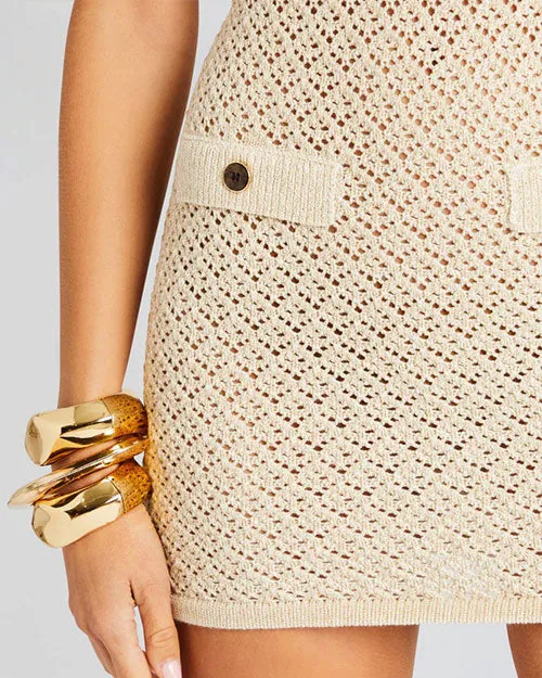 RETROFETE | Bregan Crochet Dress | Metallic Ivory Gold