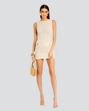 RETROFETE | Bregan Crochet Dress | Metallic Ivory Gold