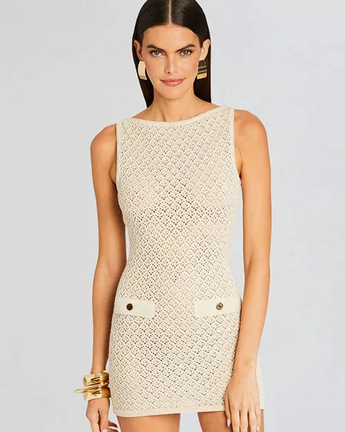 RETROFETE | Bregan Crochet Dress | Metallic Ivory Gold