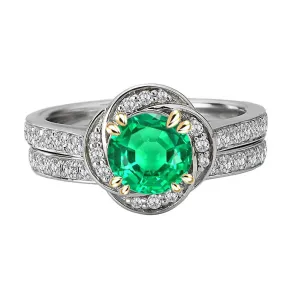 Round Cut Green Emerald Engagement Ring Set Stylish Jewelry