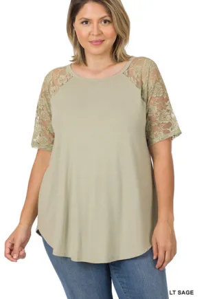 Sage Lace Sleeve Top - Plus