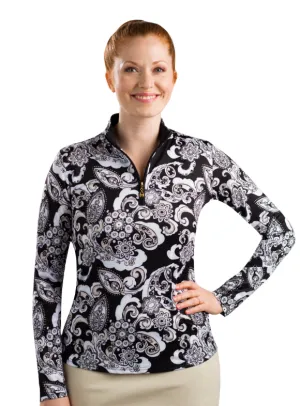 SanSoleil 900463 Solcool Print Zip Mock .Paisley Black | SPF 50