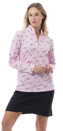SanSoleil  SolShine  Long Sleeve  Mock - 5 0'Clock Pink/Black