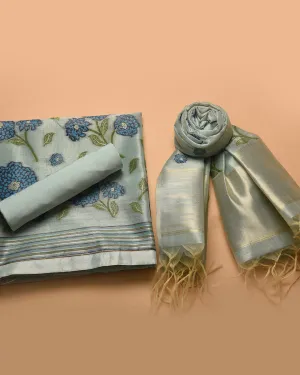 Sea Green Chanderi Tissue Blend Jamdani Woven Unstitched Suit Fabric Set With Chanderi Tissue Woven Dupatta