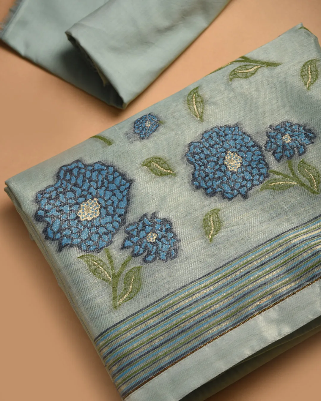 Sea Green Chanderi Tissue Blend Jamdani Woven Unstitched Suit Fabric Set With Chanderi Tissue Woven Dupatta