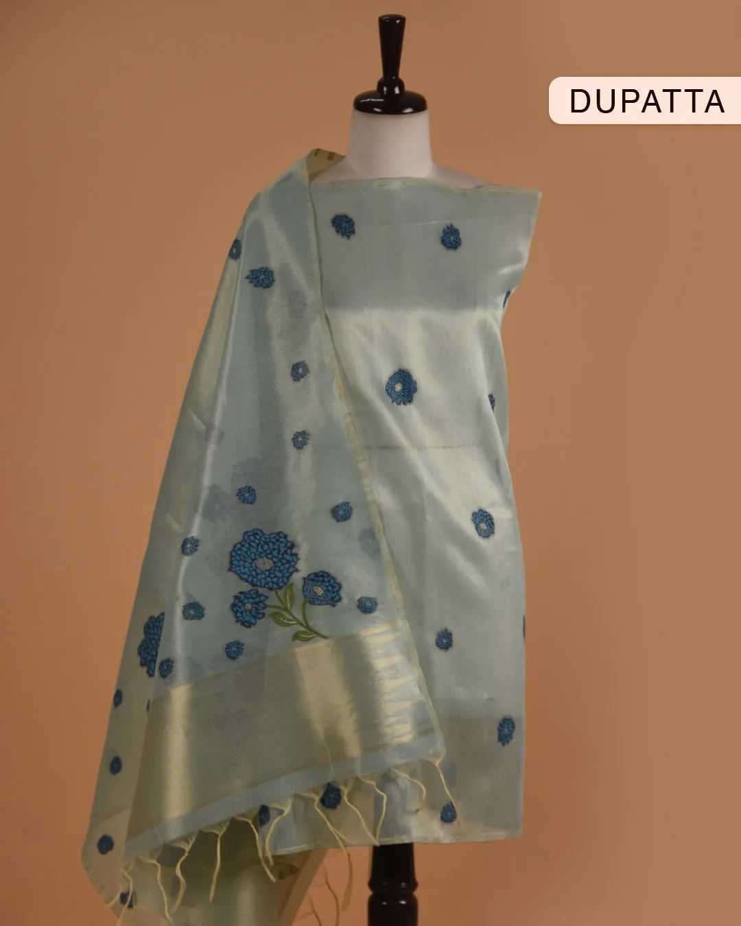 Sea Green Chanderi Tissue Blend Jamdani Woven Unstitched Suit Fabric Set With Chanderi Tissue Woven Dupatta
