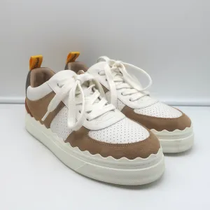 See by Chloe Lauren Low Top Sneakers White Leather & Brown Suede Size 39