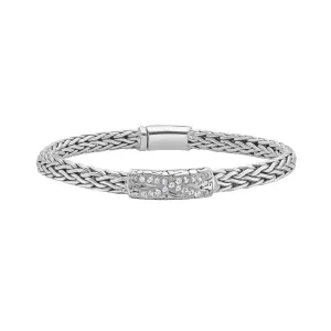 Silver & White Sapphire Woven X Bracelet
