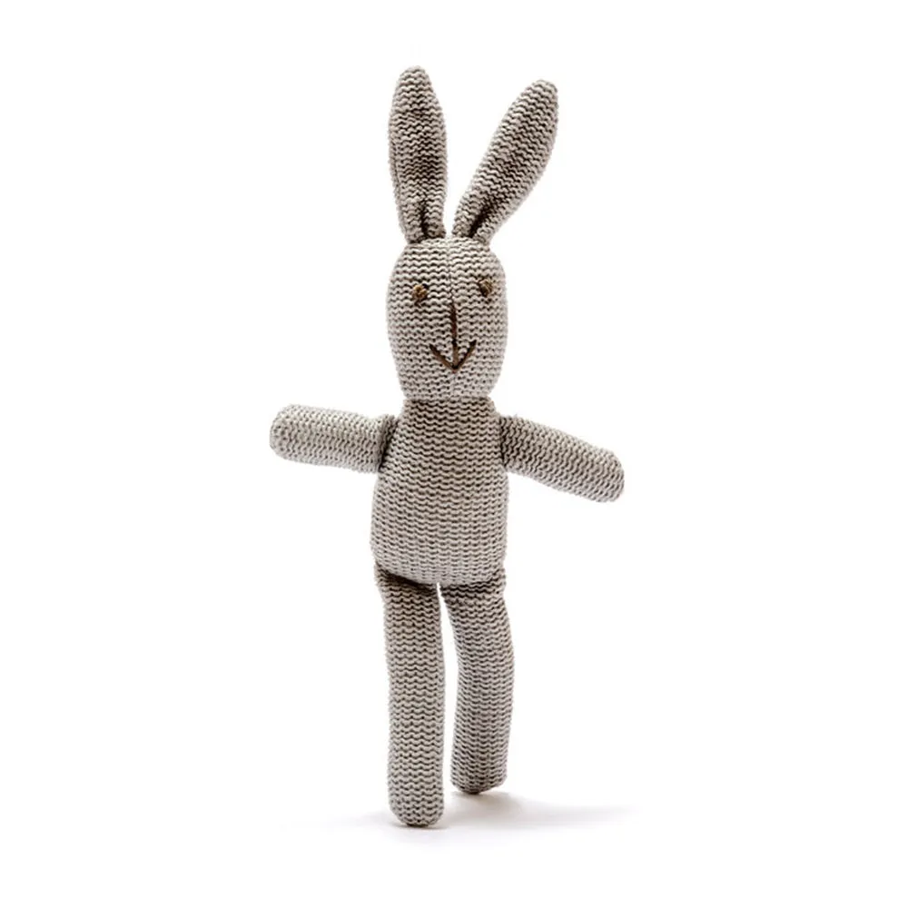 Small Knitted Organic Cotton Grey Bunny Baby Rattle