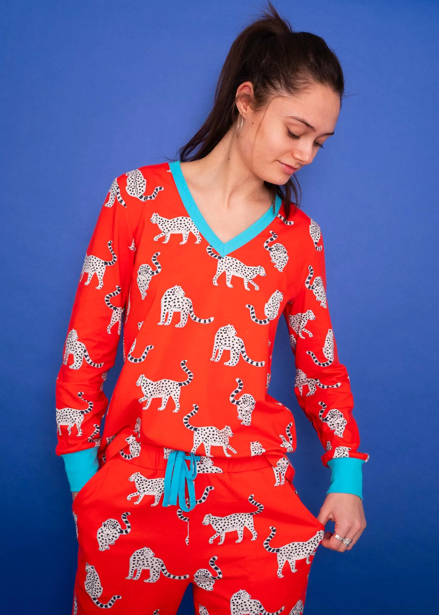 Snow Leopards Organic Jersey PJ Set (Coral)