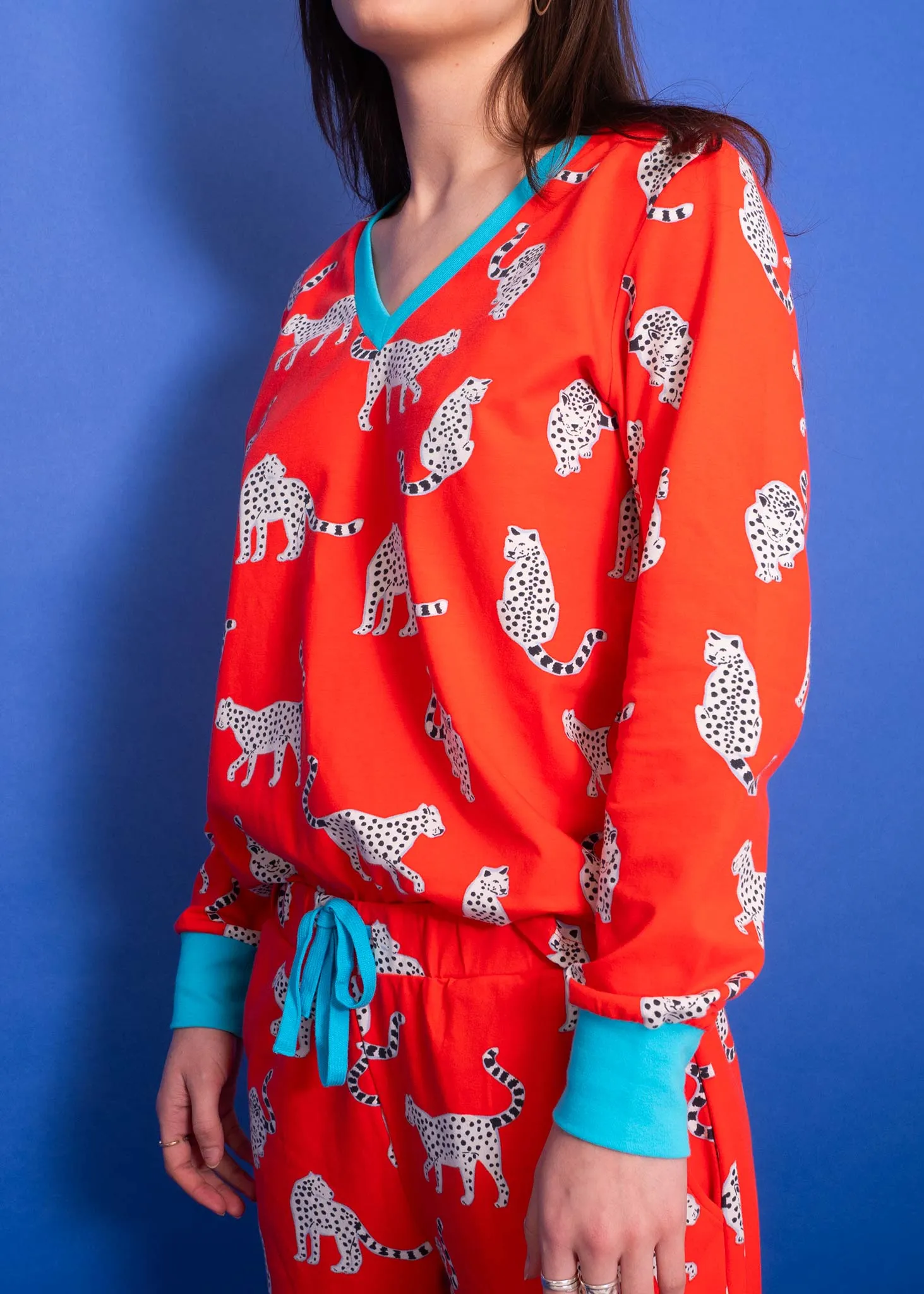 Snow Leopards Organic Jersey PJ Set (Coral)