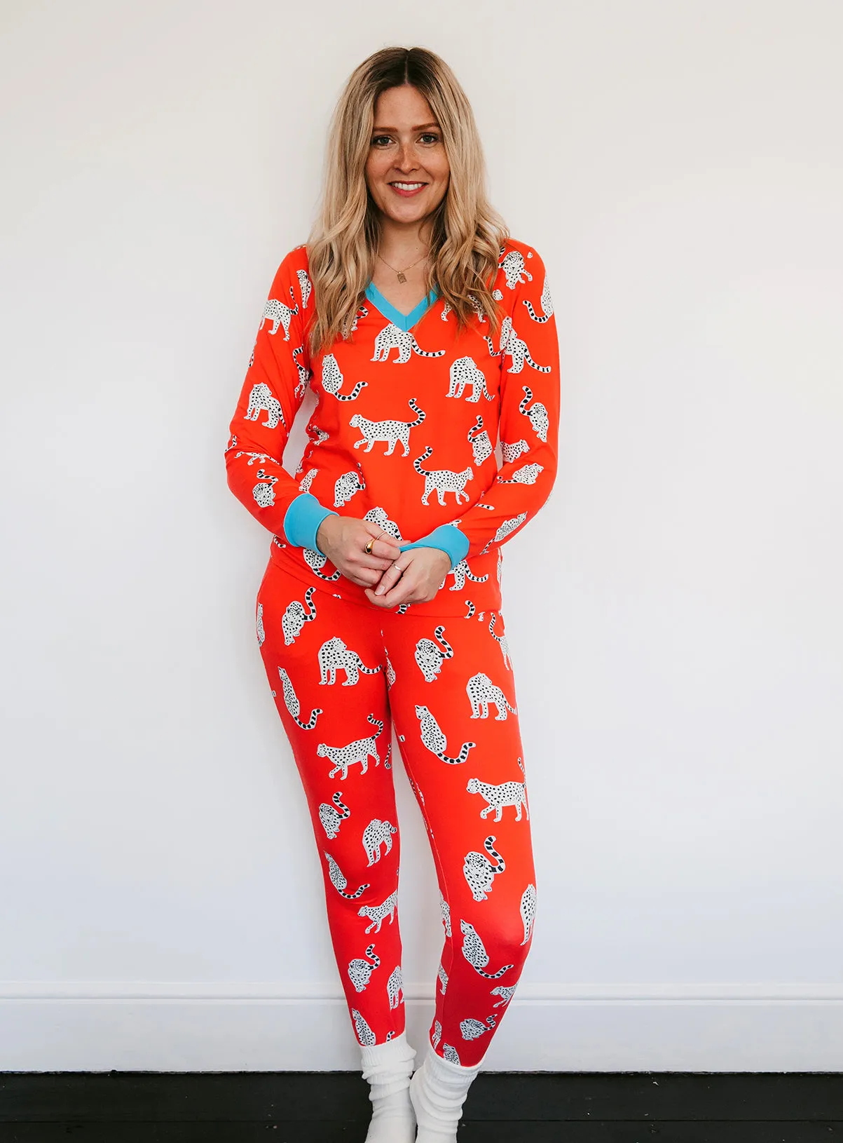 Snow Leopards Organic Jersey PJ Set (Coral)