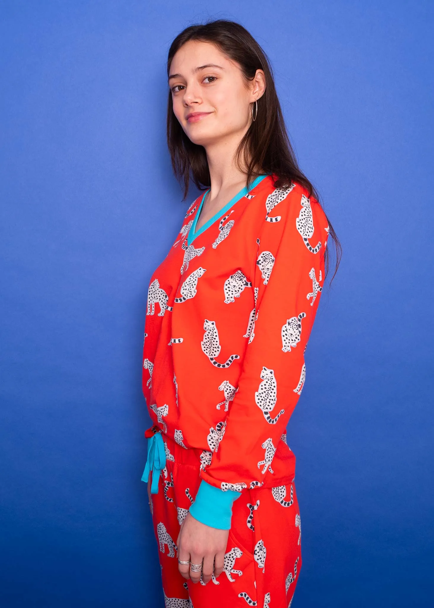 Snow Leopards Organic Jersey PJ Set (Coral)