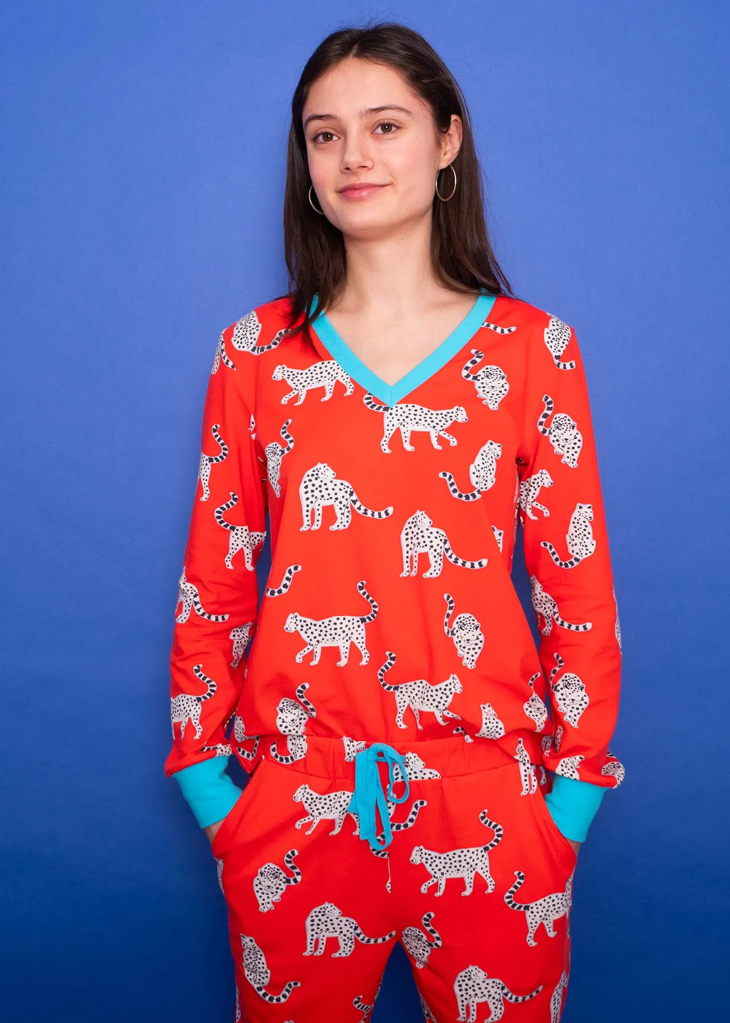 Snow Leopards Organic Jersey PJ Set (Coral)