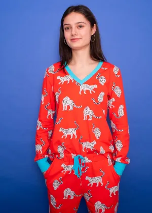 Snow Leopards Organic Jersey PJ Set (Coral)