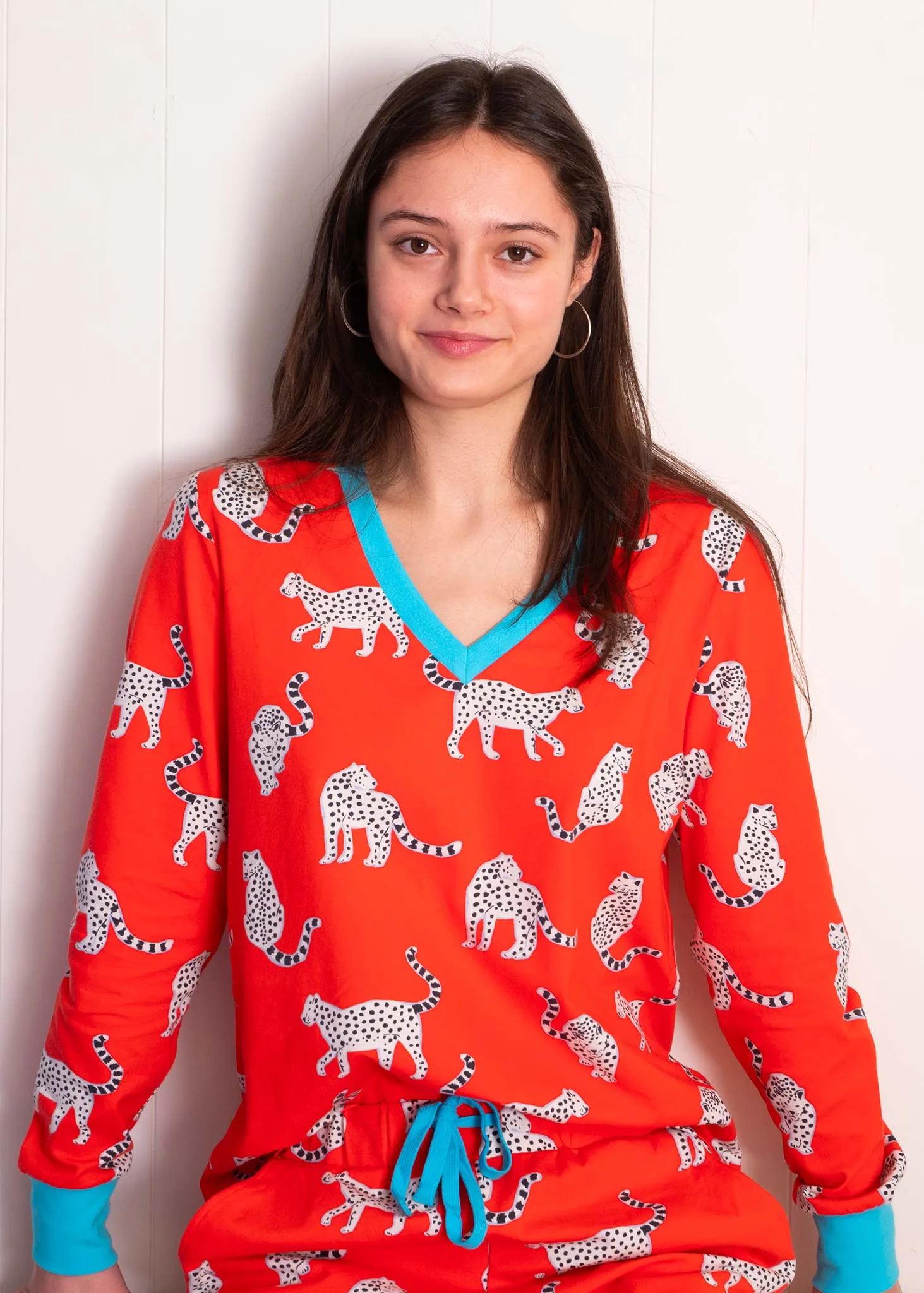 Snow Leopards Organic Jersey PJ Set (Coral)
