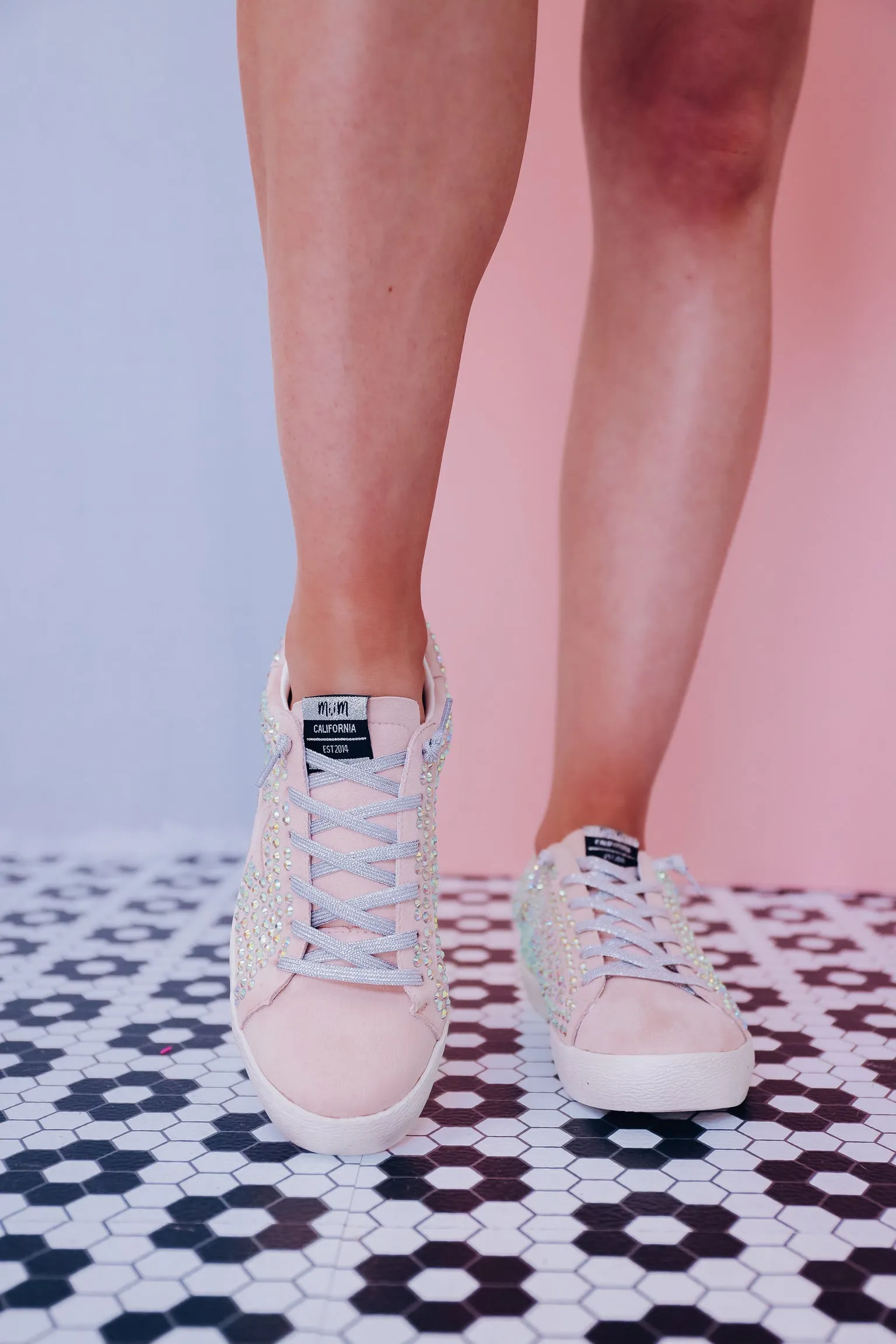 Sparkle Like A Star Faux Suede Sneakers - Pink