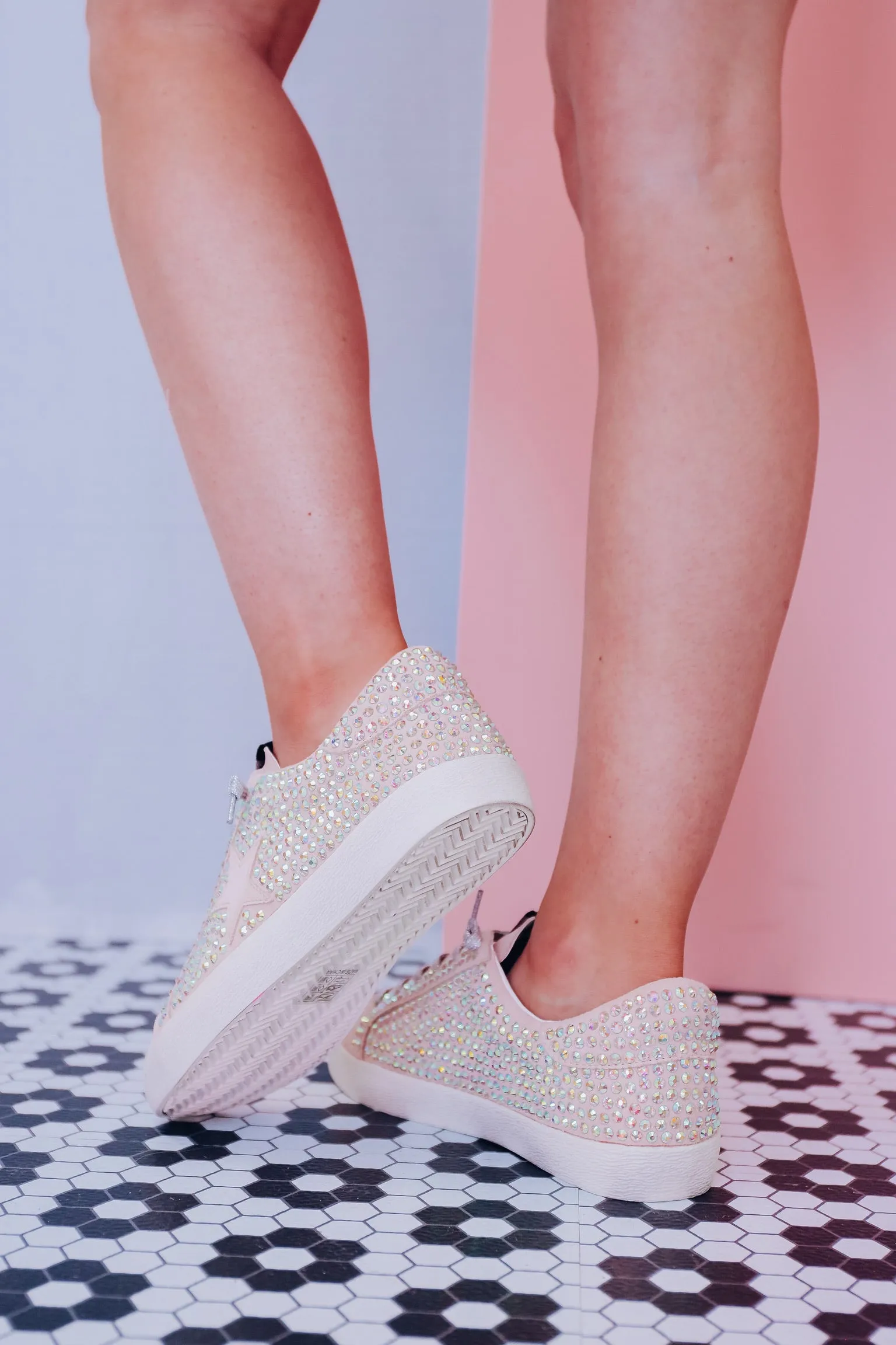 Sparkle Like A Star Faux Suede Sneakers - Pink