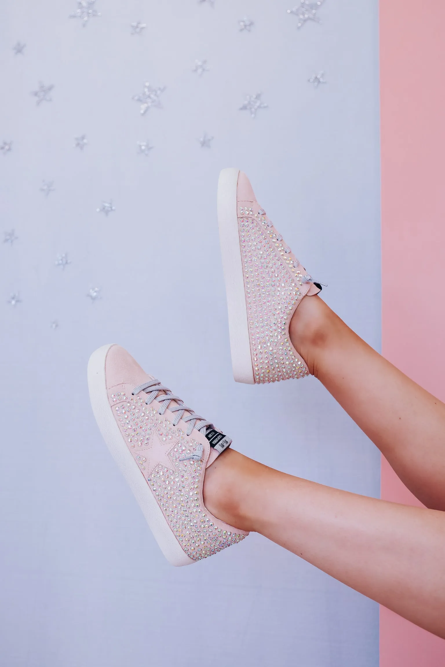 Sparkle Like A Star Faux Suede Sneakers - Pink