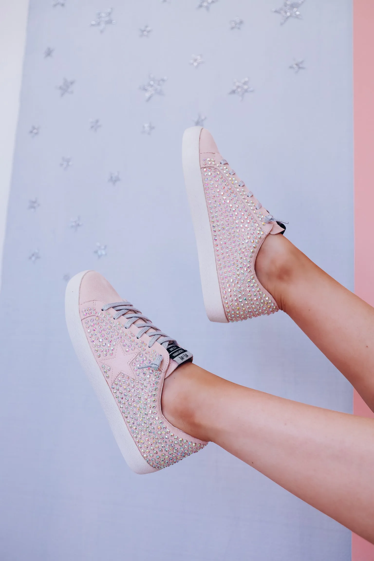 Sparkle Like A Star Faux Suede Sneakers - Pink