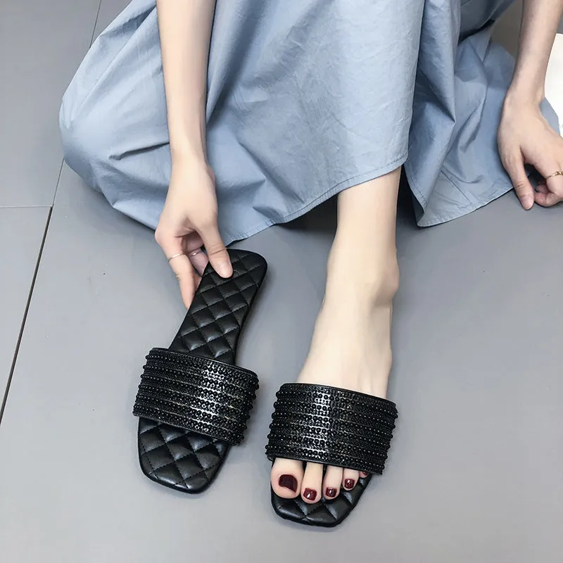 Square head diamond slippers
