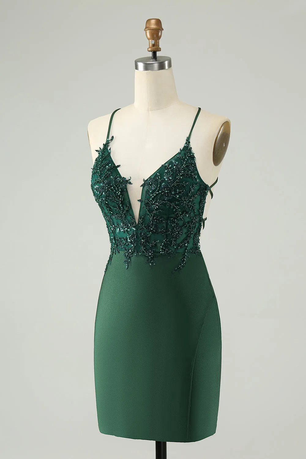 Stylish Dark Green Bodycon V Neck Short Homecoming Dress with Beading