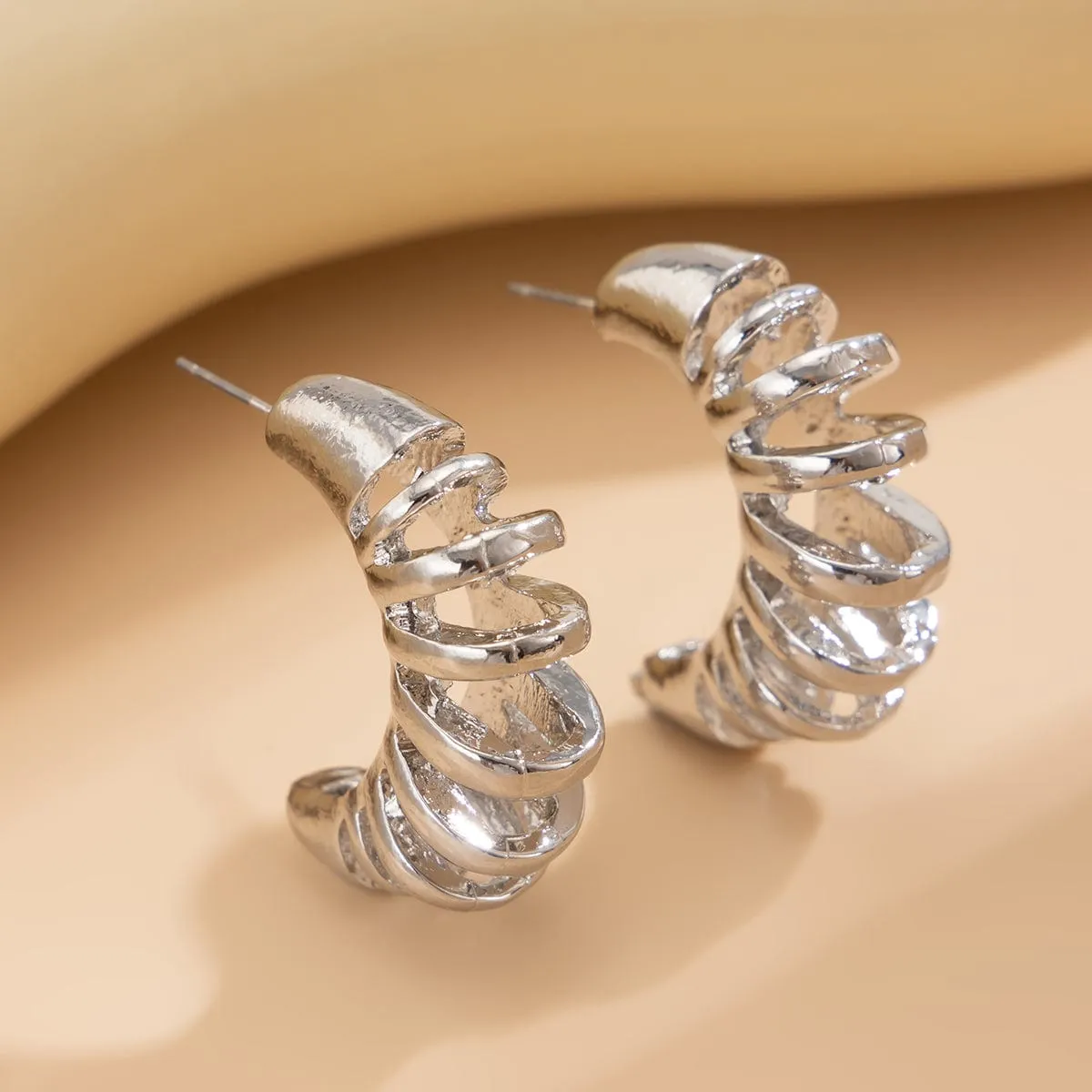 Stylish Gold Silver Plated Hollow C Shaped Earrings