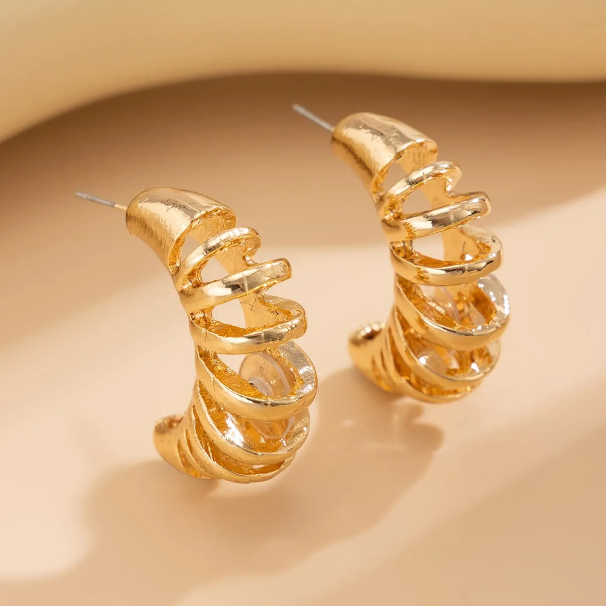 Stylish Gold Silver Plated Hollow C Shaped Earrings