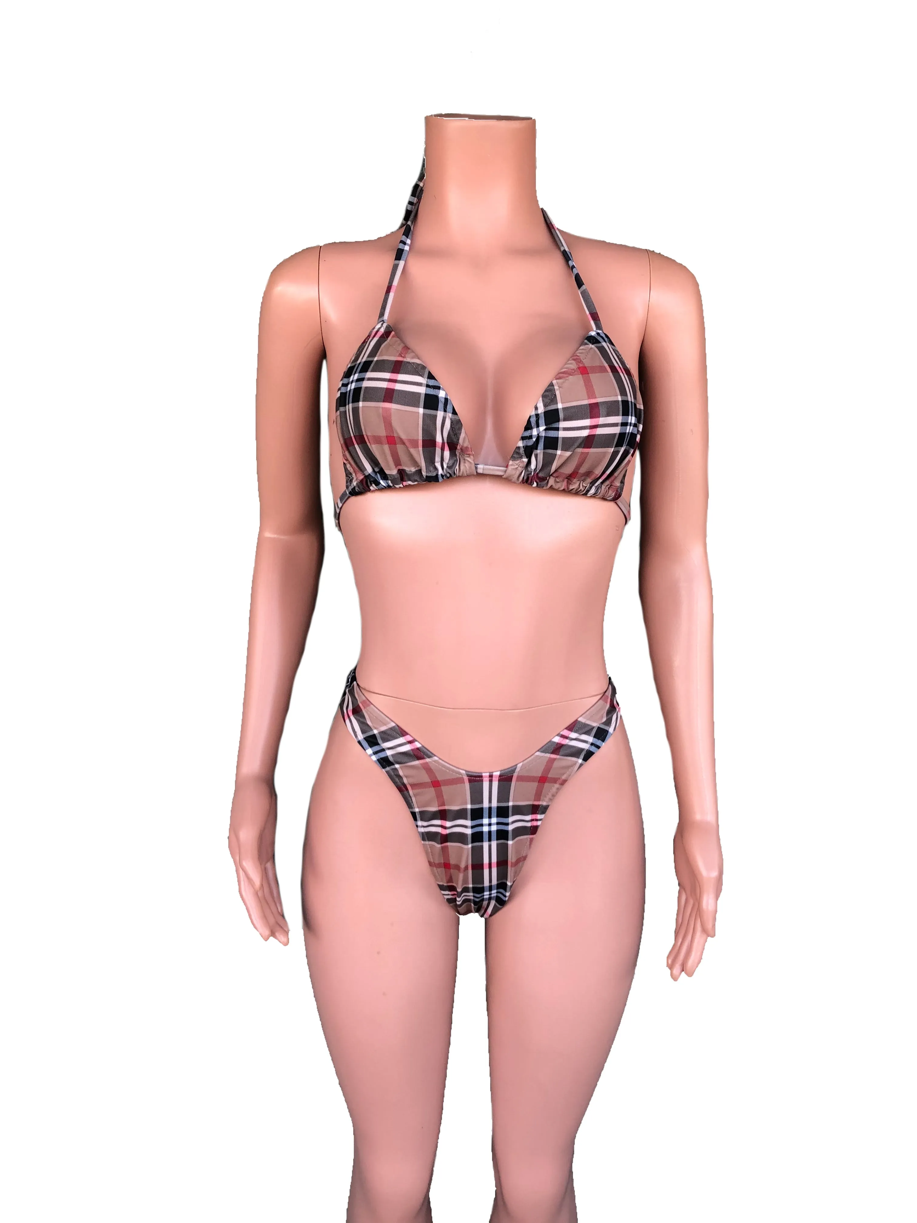 Tartan high cut bikini   S