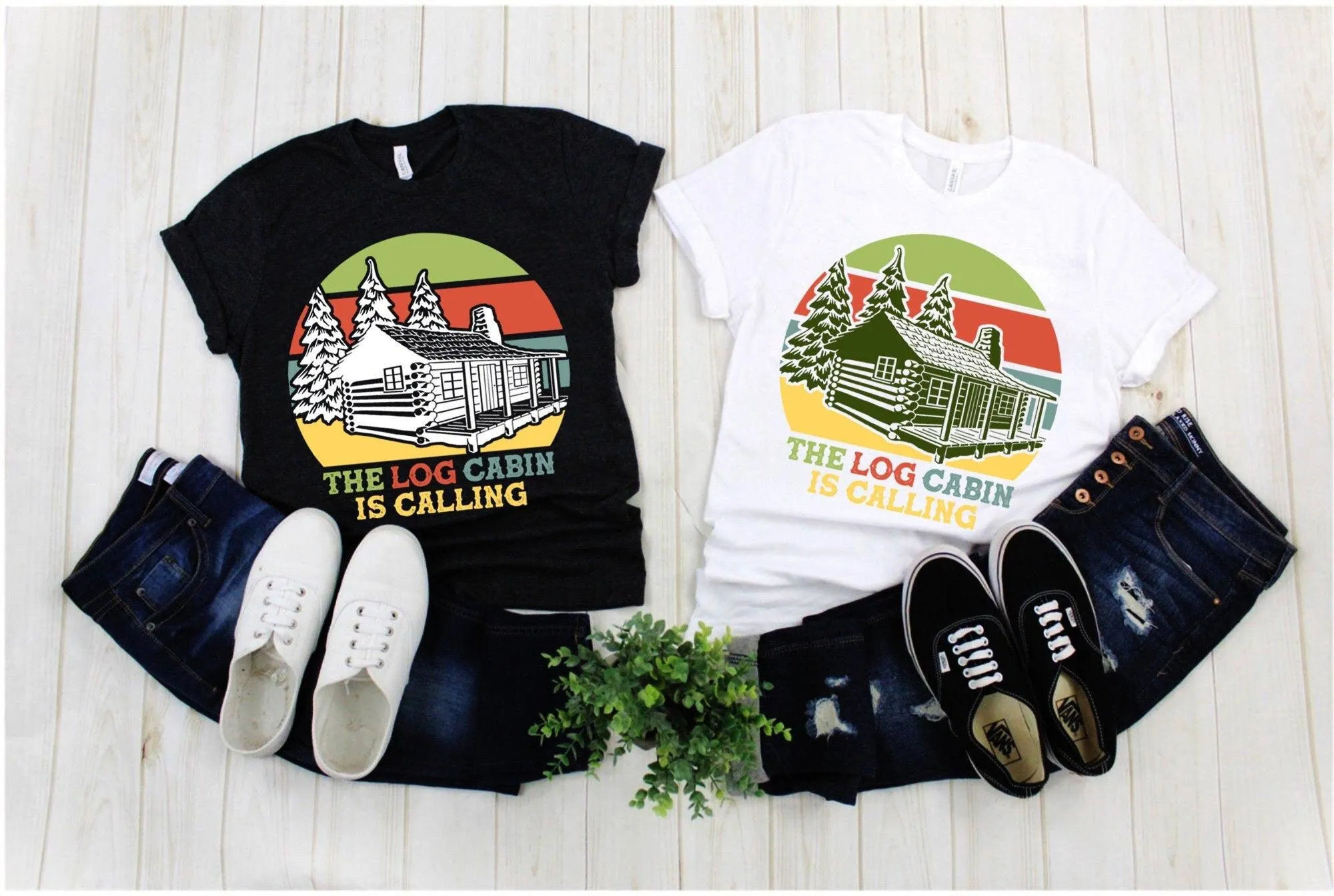 The Log Cabin Is Calling | Retro Sunset ,Cabin Fever| Climbing | Hiking | Camping | Outdoors  Camper | Log Cabin |Cabin Is Calling ,Mountain
