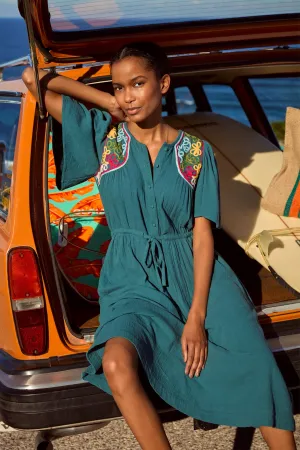 Tia Multi Colour Corded Dress - Petrol/Multi