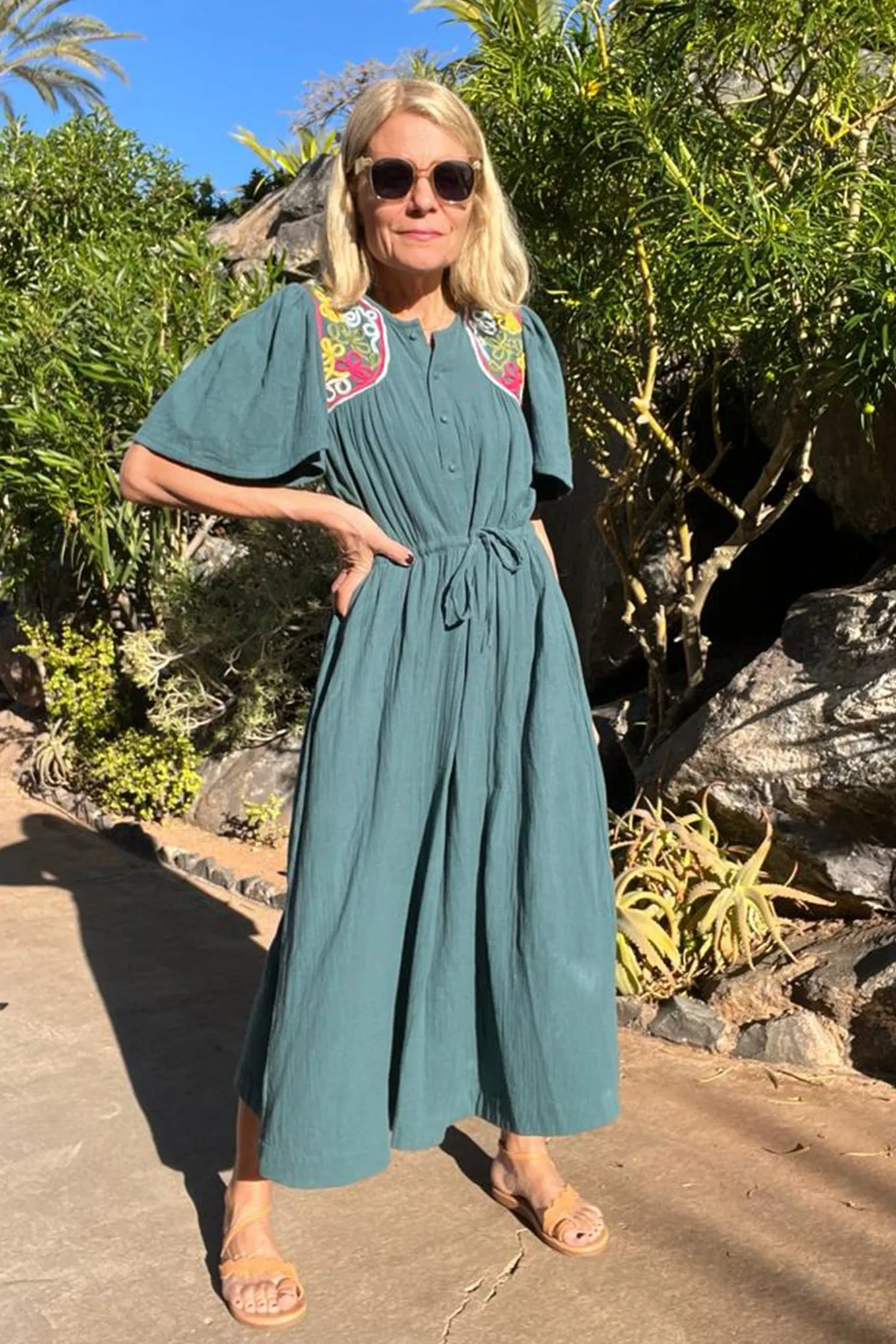 Tia Multi Colour Corded Dress - Petrol/Multi