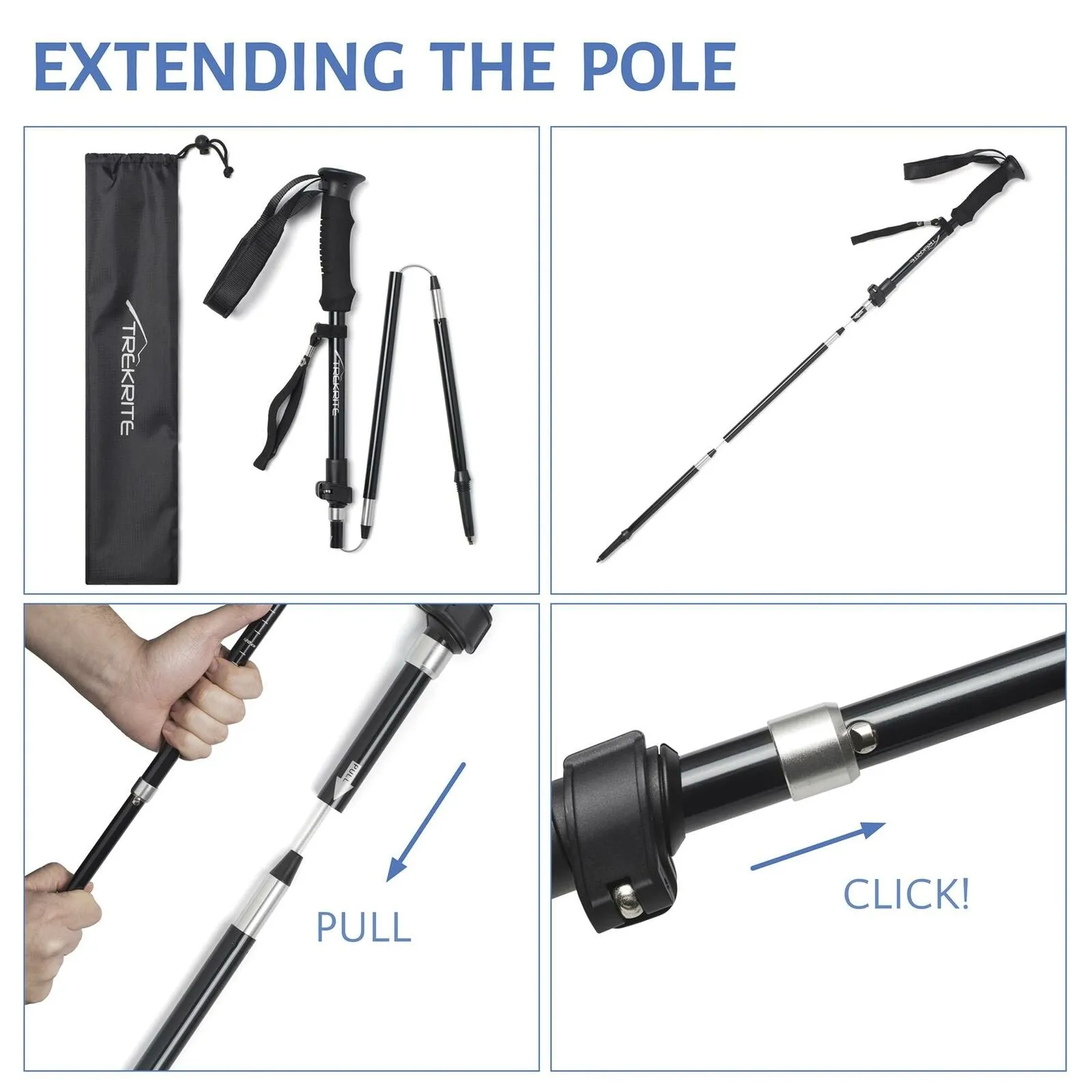 Trekrite Folding Hiking Pole - Single or Pair - Available in Two Sizes
