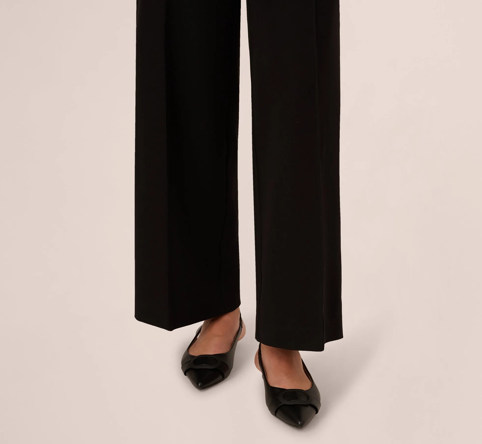 Twill Zip Fly Belted Wide Leg Pant In Black