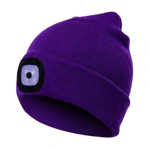 Unisex Cycling Hiking LED Light Knitted Hat Winter Elastic Beanie Cap
