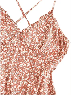 V-Neck Cross Back Pleated Floral Dress