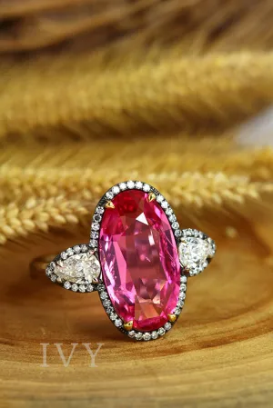 Vivid Pink Spinel Burma and Diamond Ring