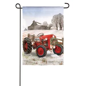 Winter Red Tractor Garden Suede Flag,14s9332
