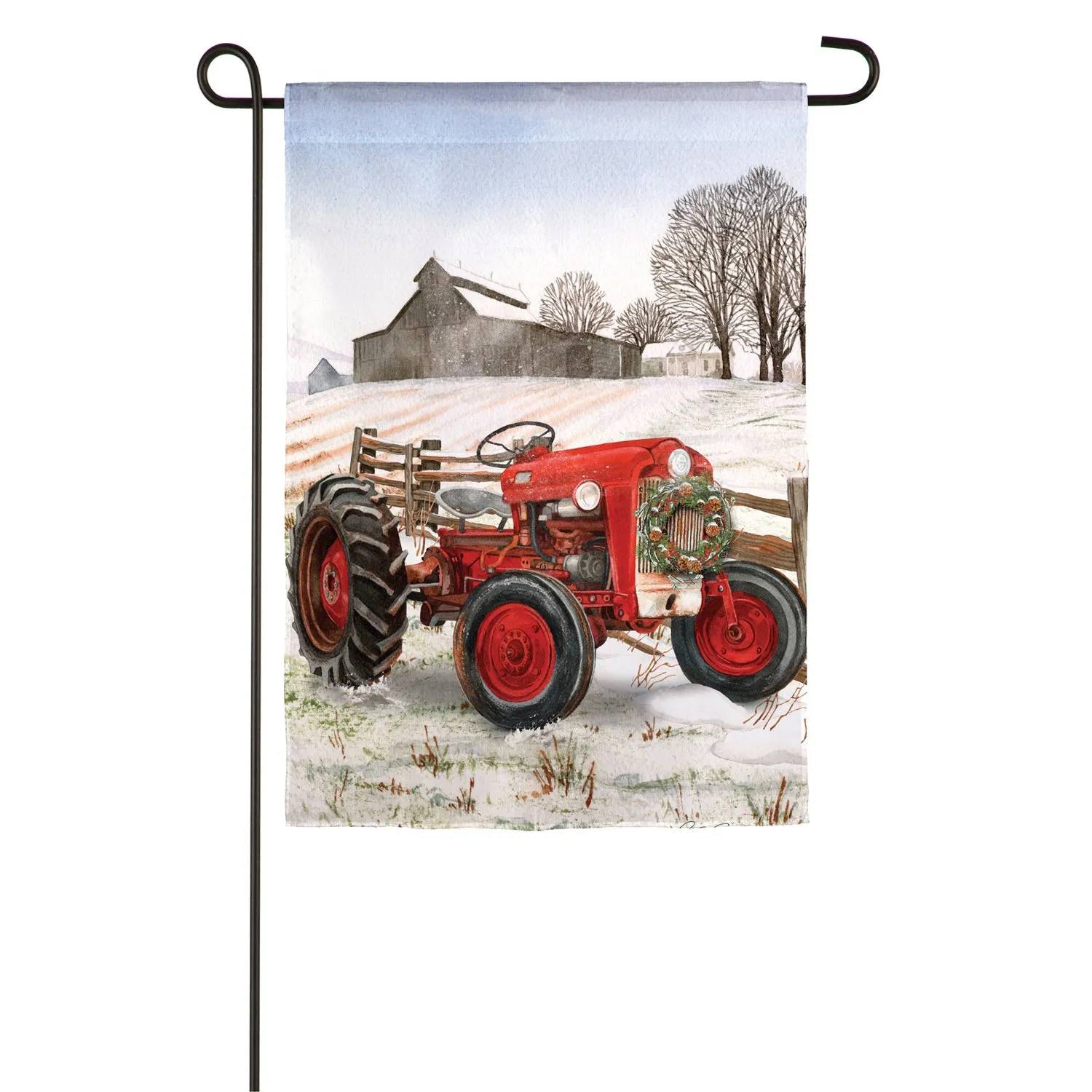 Winter Red Tractor Garden Suede Flag,14s9332