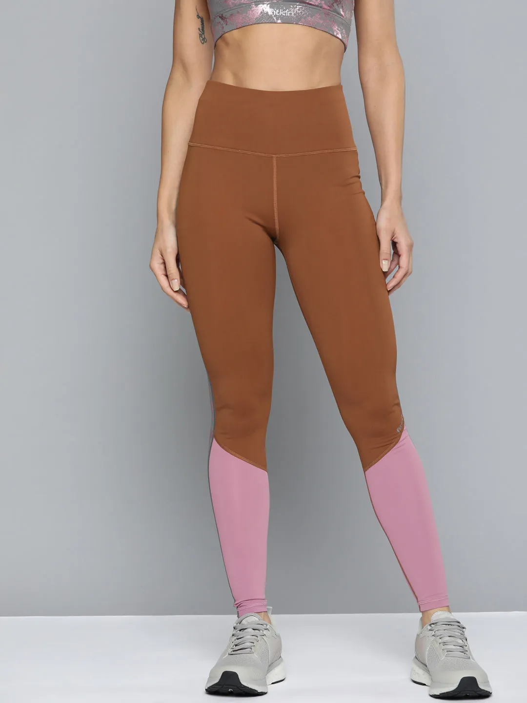 Women Brown & Pink Colourblocked Tights